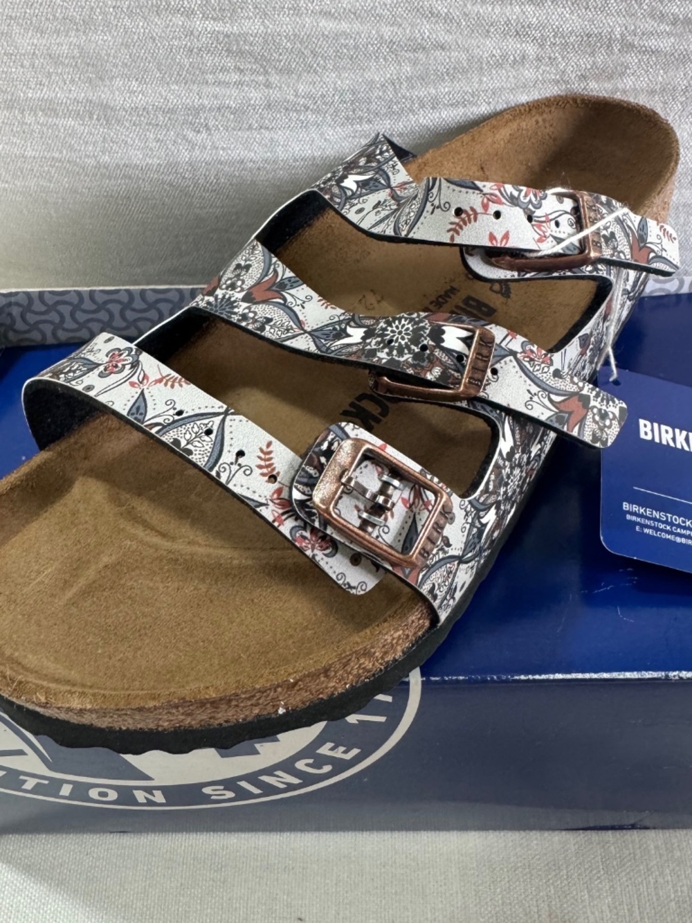 NEW Birkenstock Florida Boho Flowers Navy Birko-Flor Sandals Women EU 38 - Picture 2 of 10